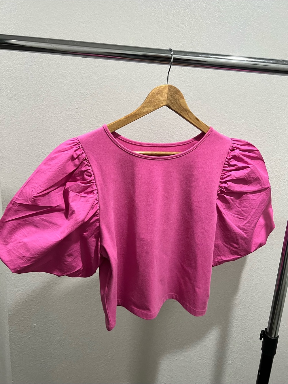 Women's Pink Puff Sleeve Top - Bright Pink